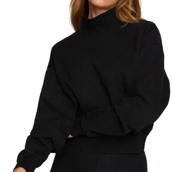 Good American Mock Neck Cropped Sweatshirt Black - Picture 1 of 8